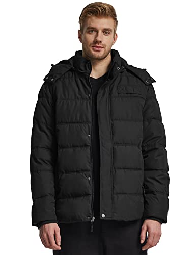 wantdo Men's Windproof Hooded Thicken Winter Coat Puffer Jacket with Hood (Black, Medium)