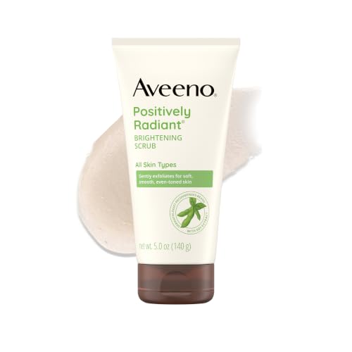 Aveeno Positively Radiant Skin Brightening Exfoliating Daily Face Wash Scrub, Gentle with Moisture-Rich Soy Extract, Helps Improve Skin Tone & Texture, Oil- & Soap-Free, Hypoallergenic, 5 Oz