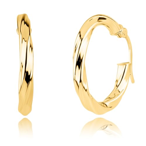 Solid 10K Gold Twisted Hoop Earrings with Secure Closure | Hypoallergenic Real 10K Gold Hoop Earrings for Women | Anti Tarnish 10 Karat Earring Hoops with Secure Closure by MAX + STONE