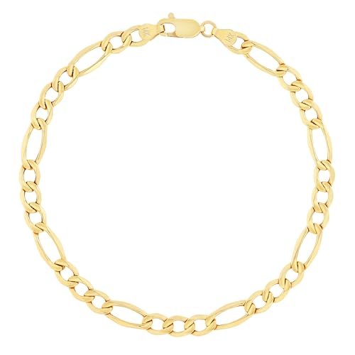 Nuragold 14k Real Yellow Gold Figaro Link 4.5mm Chain Bracelet (7"-9") - 7"