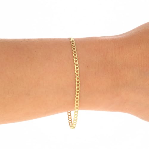 Nuragold 14k Real Yellow Gold Cuban Curb Solid Link 2.5mm Chain Bracelet - 8"