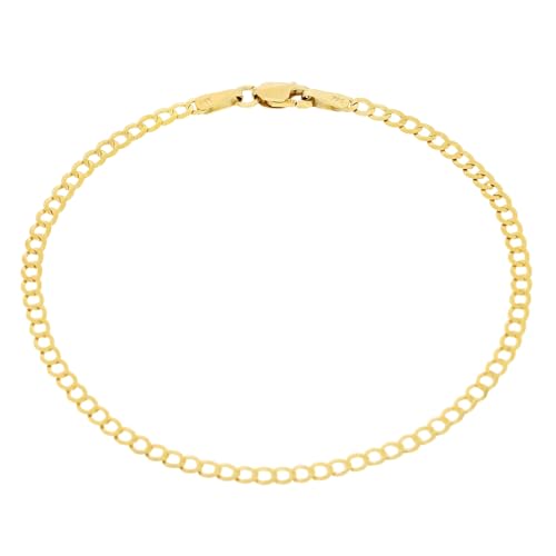 Nuragold 14k Real Yellow Gold Cuban Curb Solid Link 2.5mm Chain Bracelet - 7"