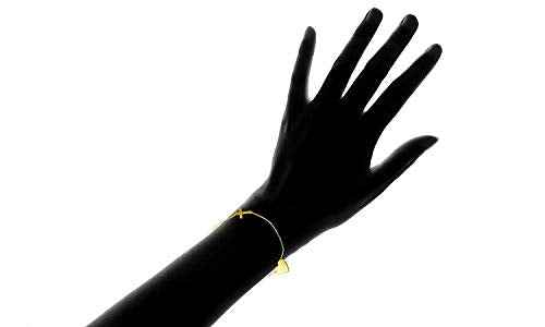 DECADENCE 10K Yellow Gold Diamond Cut Polished Heart Charm and Sideways Cross Bracelet, 7