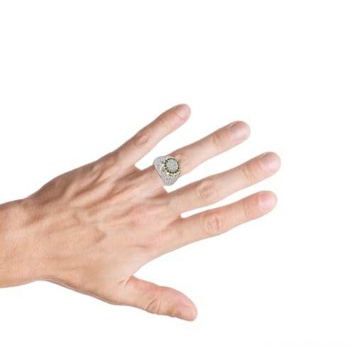 4.64Ct Blue & White Diamond Men's Pinky Ring 14k Yellow Gold Lab Created Hip Hop - Size 8.5