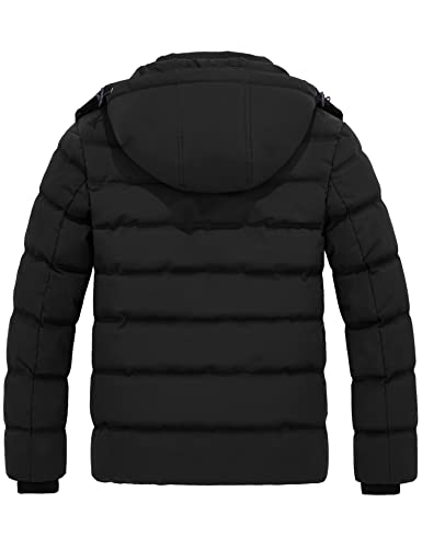 wantdo Men's Windproof Hooded Thicken Winter Coat Puffer Jacket with Hood (Black, Medium)