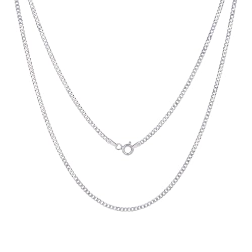 Nuragold 14K Real White Gold Cuban Curb Solid Italian Link Chain Necklace - 18",2mm