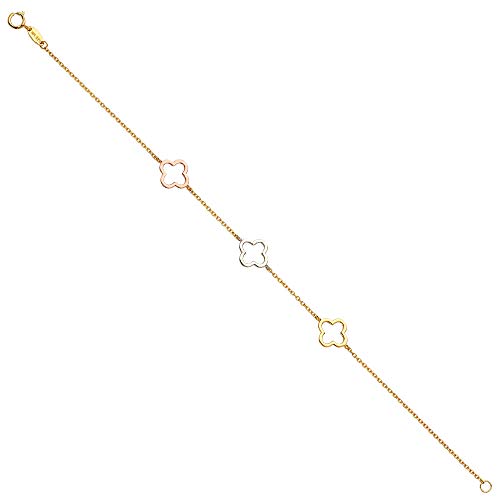 14k REAL Tri Color Gold Light Chain Bracelet - 7+1"