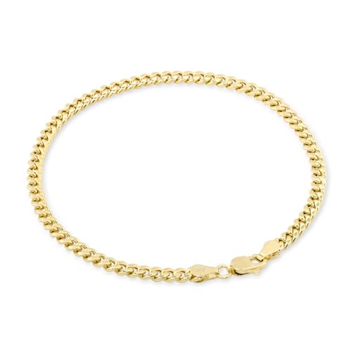 Nuragold 14k Real Yellow Gold Miami Cuban Link 4mm Chain Italian Bracelet - 7"