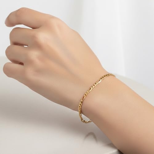 SHOP WGS 3.5MM 14K Solid Yellow Gold Figaro Bracelet for Women & Men