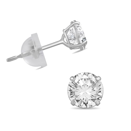 Jewelili 10K White Gold Cubic Zirconia Stud Earrings for Women