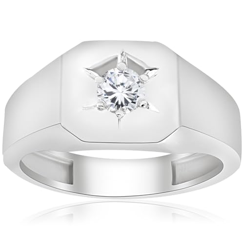 P3 POMPEII3 Pompeii Mens 1/6ct Diamond Solitaire High Polished Wedding Ring 10k White Gold - Size 12