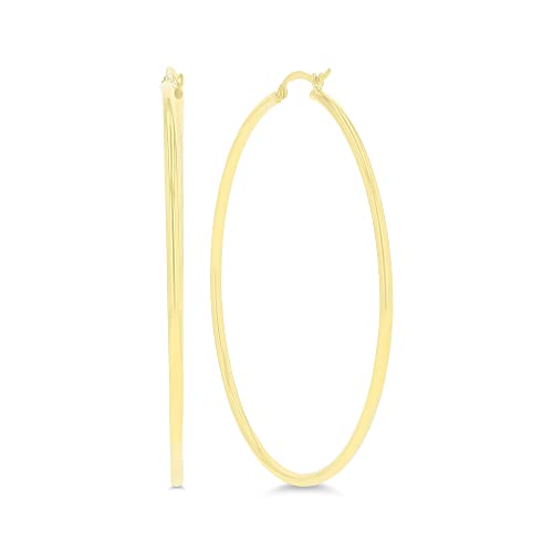 10K Yellow Gold Solid Polished Round Hoop Earrings for Women | 2mm Thick | Classic Style | Round Hoop Earrings | Secure Click-Top | Shiny Polished Earrings for Women, 2x70mm