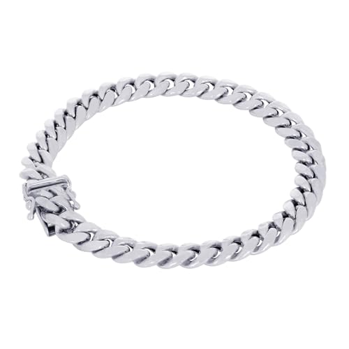 Nuragold 10k Real White Gold Miami Cuban Link 6.5mm Chain Mens Bracelet - 8"