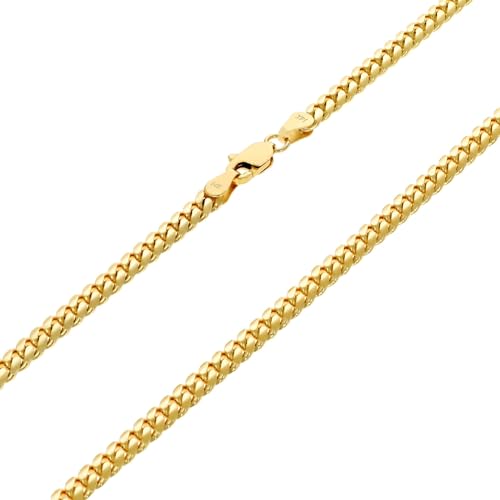Nuragold 14k Real Yellow Gold Miami Cuban Link 4mm Solid Chain Necklace - 28"