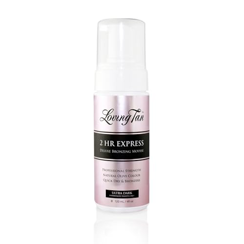 Loving Tan 2 HR Express Self Tanning Mousse, Ultra Dark - Streak Free, Natural, Professional Quality - 5+ Sunless Self Tanner Applications per Bottle, Cruelty Free, Naturally Derived DHA - 4 FL Oz
