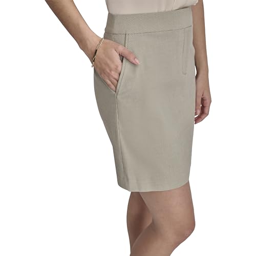 DKNY Women's Knee Length Business Casual Suit Skirt, Light Fatigue/White, 12