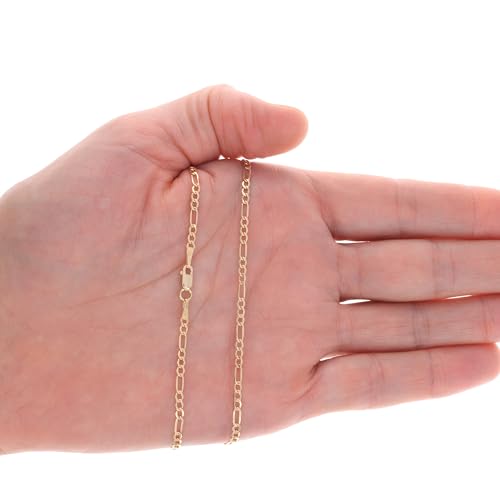 Nuragold 14k Real Yellow Gold Figaro Link 2.5mm Chain Necklace (16"-26") - 26"