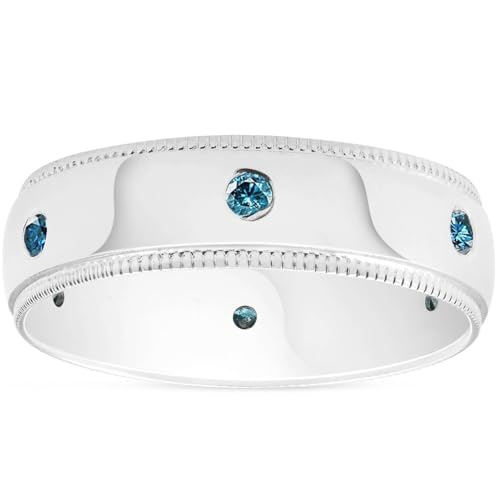 P3 POMPEII3 Pompeii Mens Blue Diamond Wedding Ring 10K White Gold - Size 10