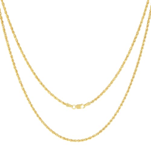 Nuragold 14k Real Yellow Gold Rope Chain Solid Diamond Cut Necklace - 2mm - 20"