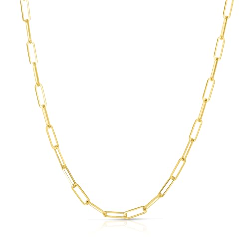 Floreo 14k Yellow Gold 2.5mm Solid Paperclip Link Chain Necklace 18 Inch