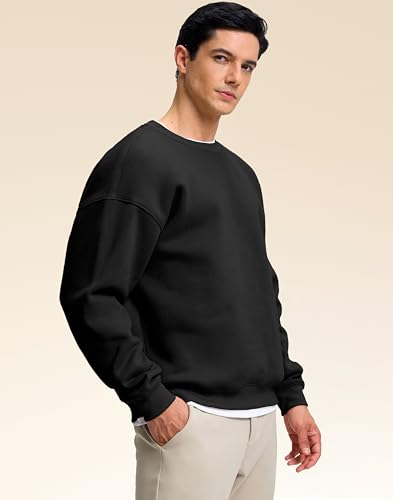 Soothfeel Mens Fleece Lined Crewneck Sweatshirt Cotton Pullover Sweater Athletic Workout Casual Oversized Warm Shirts for Men Black M