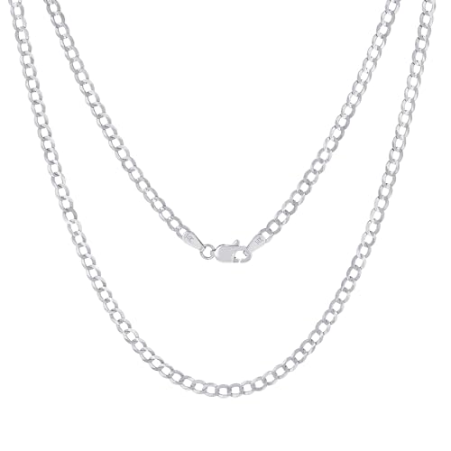 Nuragold 14k Real White Gold Cuban Curb Solid Link Chain Necklace - 3mm - 18"