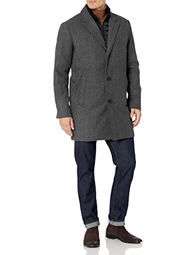 Dockers Men's Henry Wool Blend Top Coat (Regular and Big & Tall Sizes) , Charcoal Herringbone, X-Large