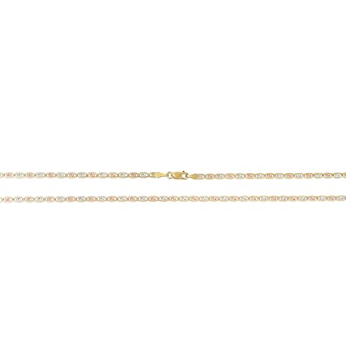 Floreo 14k Tri-Color Gold 2.5mm Solid Diamond Cut Valentino Chain Necklace 16 Inch