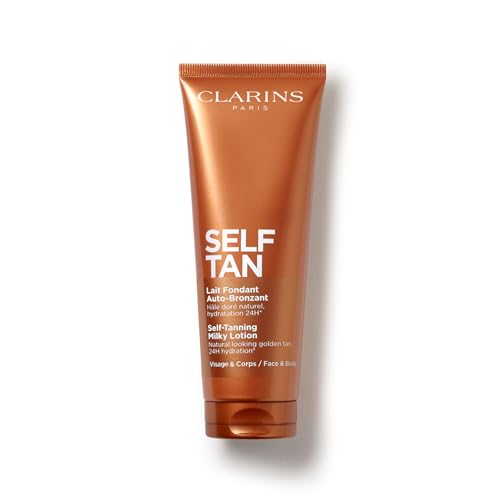 Clarins NEW Self-Tanning Milky Lotion | Self Tanner for Face and Body | Buildable, Streak-Free, Long-Lasting, Natural, Sun-Kissed Glow | 24H Hydration*| Contains Aloe Vera & Glycerin | 4.5 Ounces
