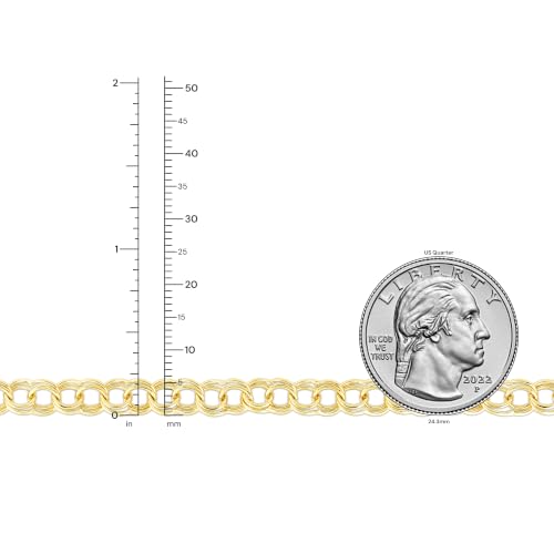 Floreo 14k Yellow Gold 5.5mm Solid Medium Double Chino Link Charm Bracelet, 7 Inch or 8 Inch