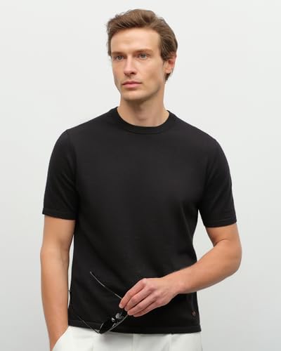 KVSS Men's T-Shirts Pima Supima Cotton & Cashmere Lightweight Breathable Knit T Shirt Short Sleeve Round Neck Luxury T-Shirt