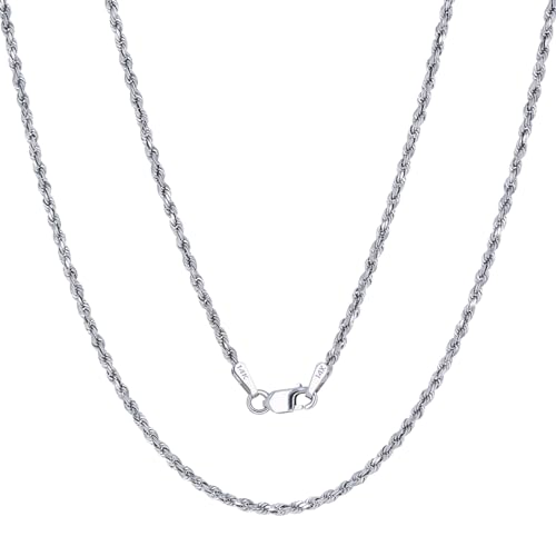 Nuragold 14k Real White Gold Rope Chain Solid Diamond Cut Necklace - 1.5mm - 24"