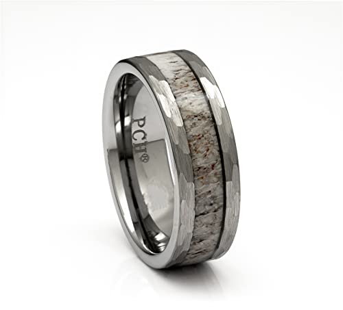 PCH Jewelers Deer Antler Ring in Tungsten Hammered Finish 8mm Comfort Fit Wedding Band (8)