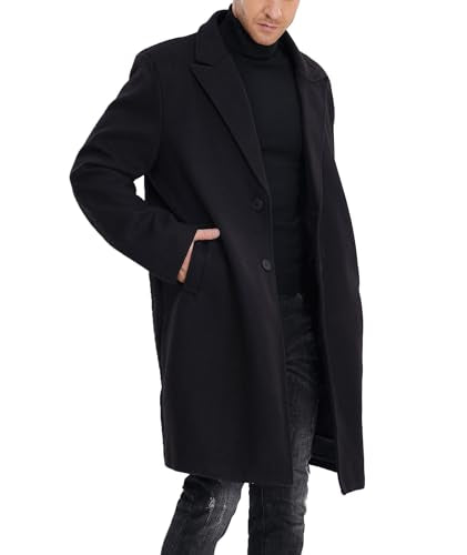 SOMTHRON Men's Casual Trench Coat Mid Long Single Breasted Slim Fit Peacoat Notched Lapel Winter Business Overcoat BL-XL