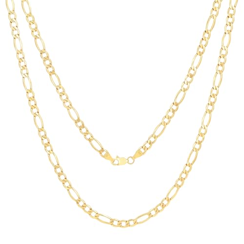 Nuragold 10k Real Yellow Gold Figaro Link 4.5mm Chain Necklace (16"-30") - 16"