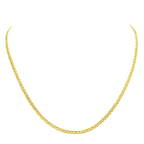 Nuragold 10k Real Yellow Gold Double Cuban Link 3mm Curb Chain Necklace - 18"