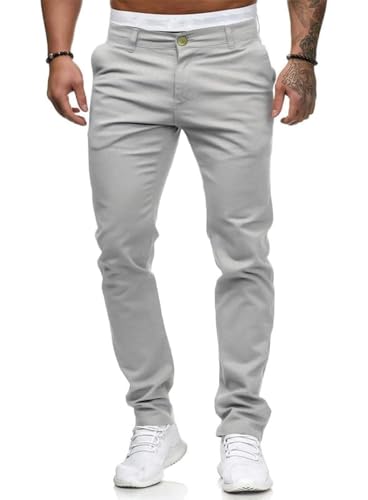 HUNGSON Men Skinny Slim Fit Casual Jeans Dyeing Stretch Straight Fashion Denim Pants Lightgrey