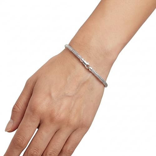 Floreo 14k White Gold 3.4mm Slim Weaved Bangle Bracelet, 7.25 Inch