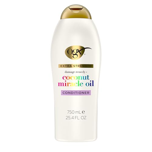 OGX Extra Strength Damage Remedy + Coconut Miracle Oil Conditioner for Dry, Damaged Hair, Hydrating Conditioner Repairs, Softens, & Helps Control Frizz, Formulated without Parabens, 25.4 fl. oz