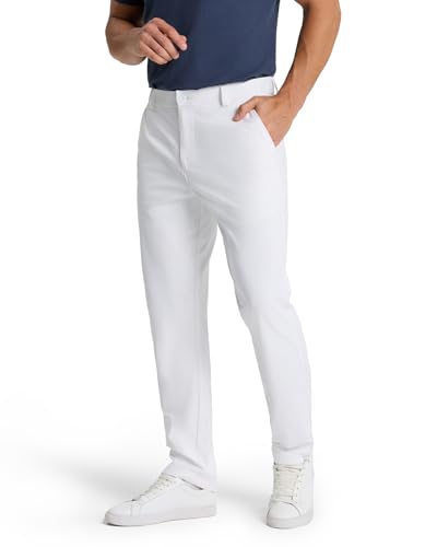 SNOWTEN Mens Golf Pants, Classic Fit Work Pants for Men, Stretch Dress Slacks 30" Quick Dry Lightweight with Pockets White 34w × 30L