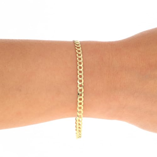 Nuragold 10K Real Yellow Gold Cuban Curb Solid Italian Link Chain Bracelet - 8",4mm
