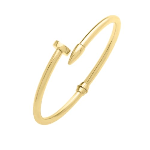 Floreo 14k Yellow Gold 4mm Solid Shiny High Polish Bypass Nail Cuff Bangle Bracelet 7 Inch
