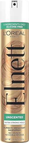 L'Oreal Paris Elnett Unscented Hairspray, up to 72-Hour Extra Strong Hold Formula with Humidity Resistant Frizz Control, Hairspray with Soft, Brushable Finish, 11 oz