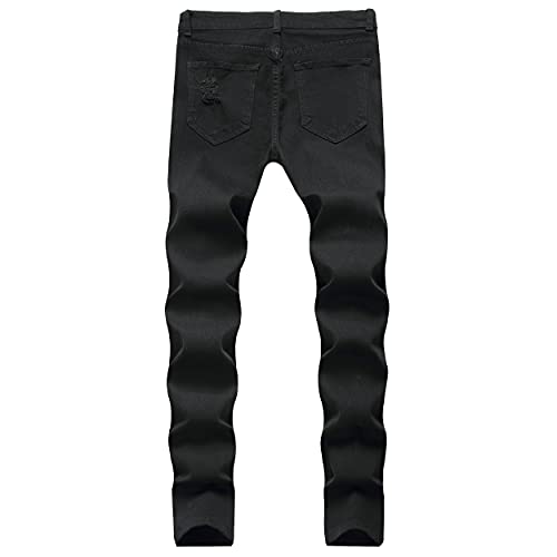 LONGBIDA Men's Slim Fit Ripped Stretch Skinny Jeans for Men, Distressed Tapered Leg Fashion Pants, Black, 34