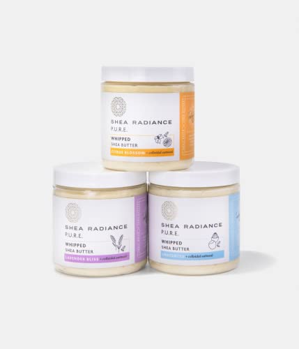 Shea Radiance P.U.R.E. Whipped Shea Butter with Colloidal Oatmeal - Whipped Body Butter Blended with Skin Soothing Oatmeal & Moisturizing Rice Bran Oil | Unscented (5 oz)