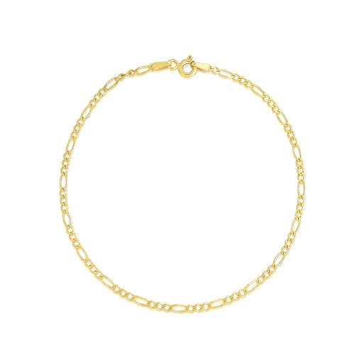 Floreo 14k Yellow Gold 2mm Solid Figaro Chain Bracelet 7 Inch