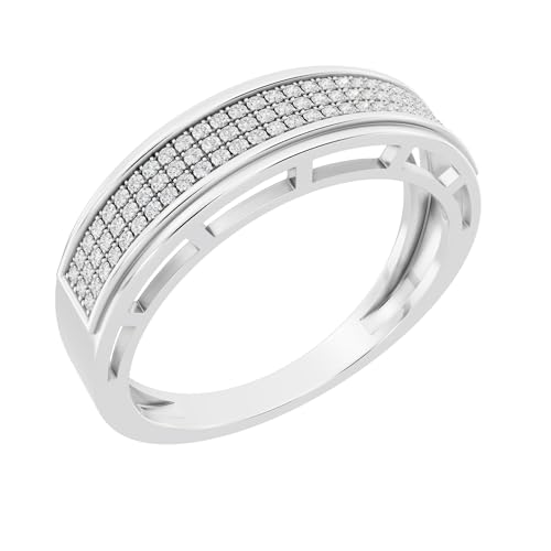 Dazzlingrock Collection 0.25 Ctw Natural Round White Diamond Three Row Micro Pave Wedding Band for Men in 10K Solid White Gold, Size 10