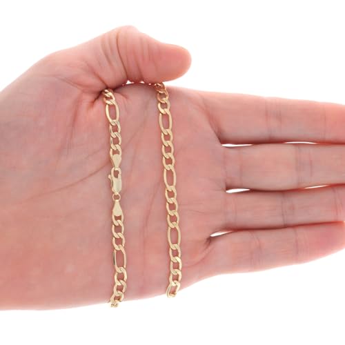 Nuragold 14k Real Yellow Gold Figaro Link 5.5mm Chain Necklace (16"-30") - 18"