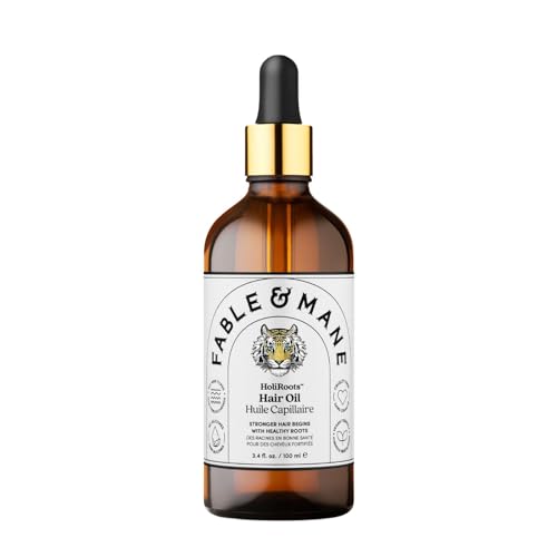 Fable and Mane Hair Oil - HoliRoots Strengthening Serum for Damaged, Frizzy Hair with Amla, Castor Oil for Hair Health - 3.4FL oz