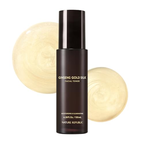 Nature Republic Ginseng Gold Silk Facial Toner | Hydrating Glow Toner, Niacinamide & Silk Amino Acid, Royal Jelly Extract, Korean Skin Care for All Skin Types 130 ml / 4.39 Fl. oz.
